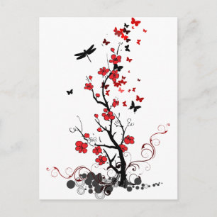 Black and Red Flowers Vykort