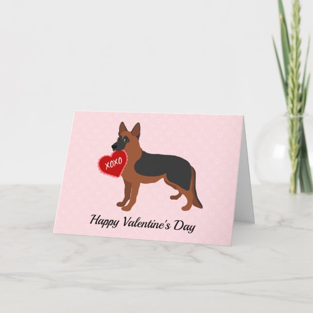 Black and Red German Shepherd Valentine Day Helgkort (Framsida)