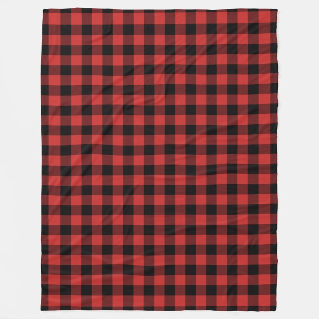 Black and Red Gingham Mönster Checkered Fleecefilt (Framsidan)