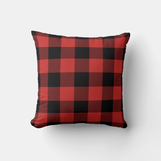 Black and Red Gingham Mönster Checkered Kudde (Framsida)