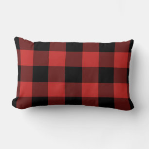 Black and Red Gingham Mönster Checkered Lumbarkudde