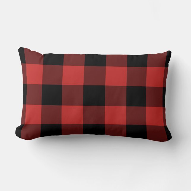 Black and Red Gingham Mönster Checkered Lumbarkudde (Framsida)