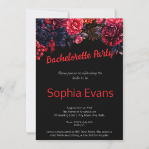 Black and Red Gothic Blommigt Bachelorette Party Inbjudningar