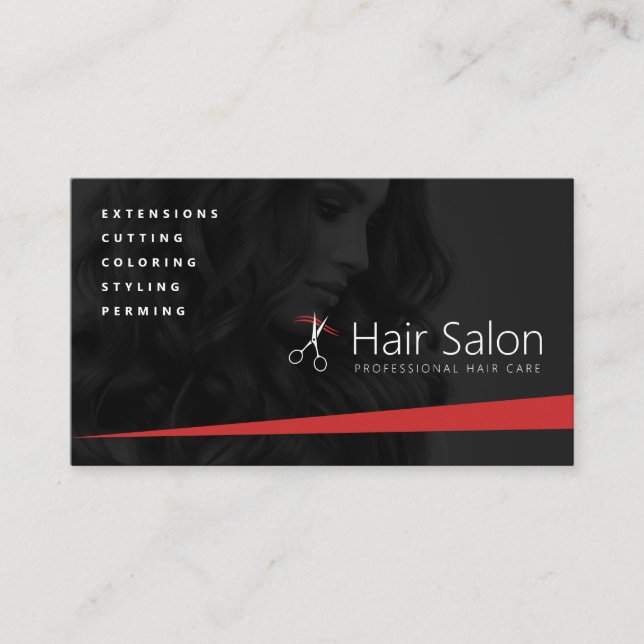 Black and Red Hair Salon, Hairdresser, Hairstylist Visitkort (Framsida)