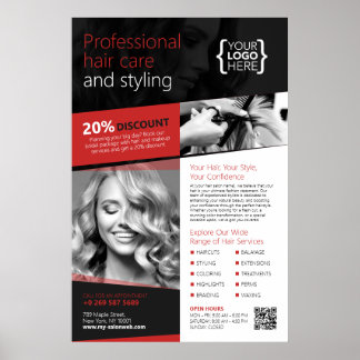Black and Red Hair Salon, Hairdresser Poster