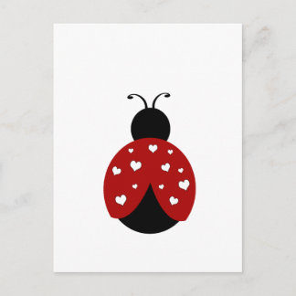 Black and Red Heart Ladybug Vykort