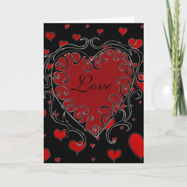 Black and Red Heart Valentine Card Helgkort (Framsida)