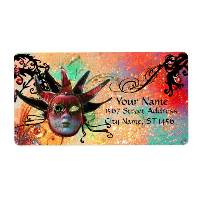 BLACK and RED JESTER MASK, Masqueraad Party grönt Fraktsedel (Framsidan)