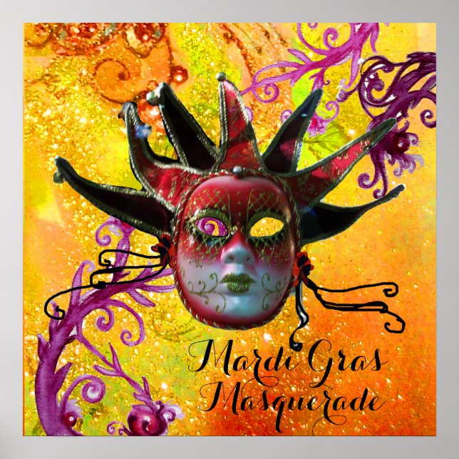 BLACK and RED JESTER MASK, Masqueraad Party Poster (Framsidan)