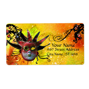 BLACK AND RED JESTER MASK ,MasqueraParty Gult Fraktsedel