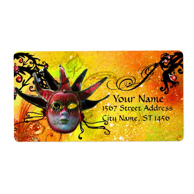 BLACK AND RED JESTER MASK ,MasqueraParty Gult Fraktsedel (Framsidan)