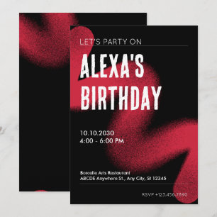 Black and Red Modern Grunge Modern Art Birthday Inbjudningar