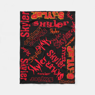 Black and Red Neon Flame Blanket Namn Collage Fleecefilt