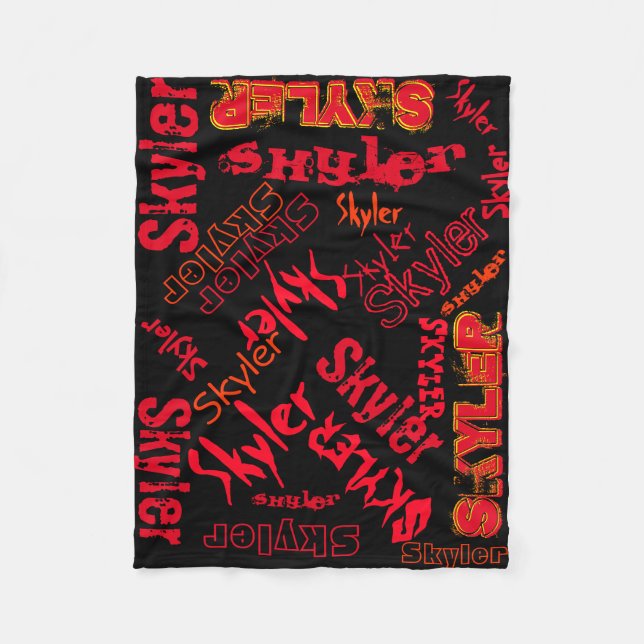 Black and Red Neon Flame Blanket Namn Collage Fleecefilt (Framsidan)