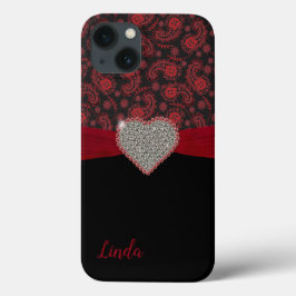 Black and Red Paisley med Diamond Heart