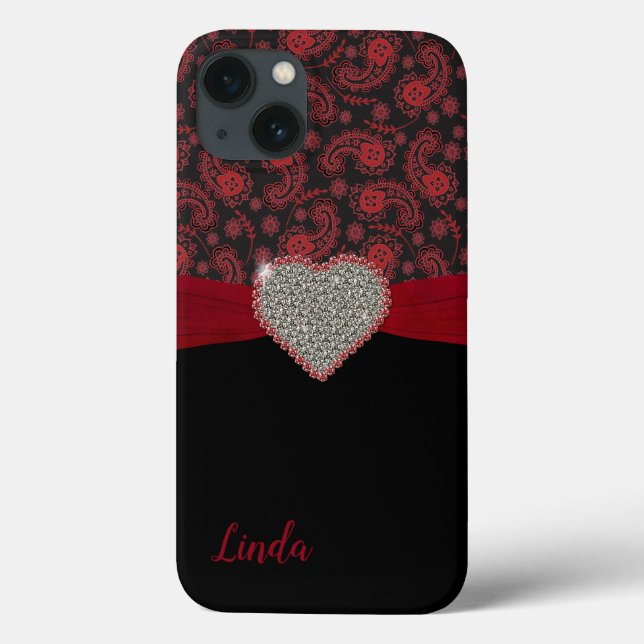Black and Red Paisley med Diamond Heart (Baksida)