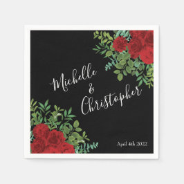 Black and Red Peony Ro Blommigt Bröllop Pappersservett