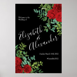 Black and Red Peony Ro Blommigt Bröllop Poster