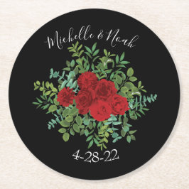 Black and Red Peony Ro Blommigt Bröllop Underlägg Papper Rund