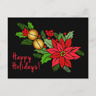 Black and Red Poinsettia-julkort Helg Vykort