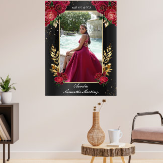 Black and Red Quinceañera Entry Sign Foam Board Poster