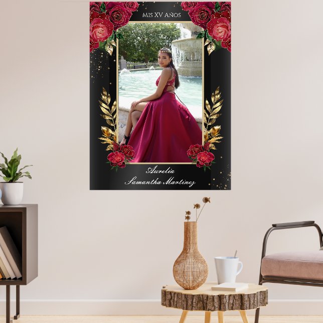 Black and Red Quinceañera Entry Sign Foam Board Poster (Vardagsrum 3)