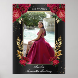 Black and Red Quinceañera Entry Sign Foam Board Poster