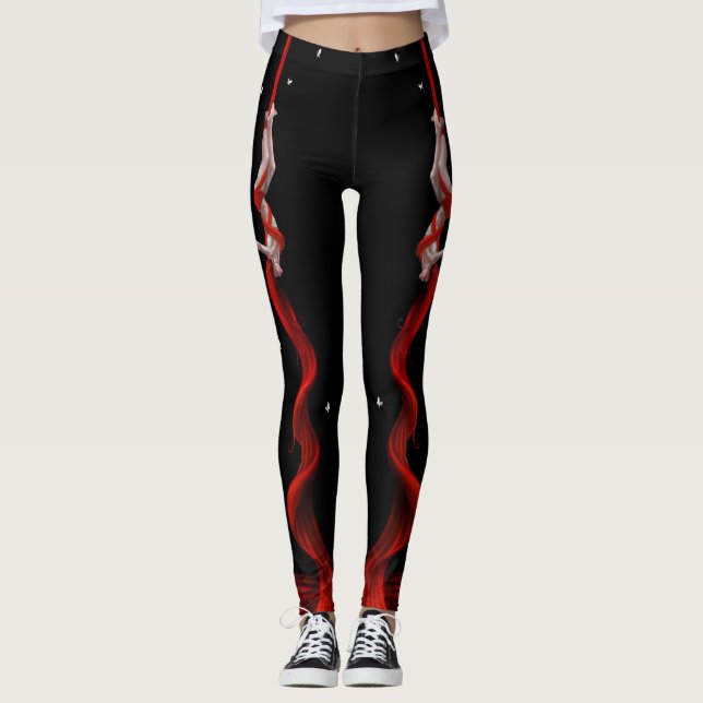 Black and Red Silke Leggings, Aerialist Leggings (Framsida)