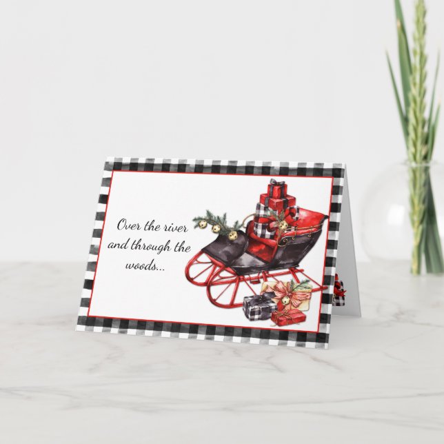Black and Red Sleigh Paket jul Kort (Framsida)
