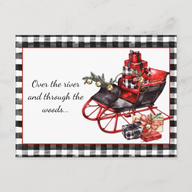Black and Red Sleigh Paket jul Vykort (Framsida)