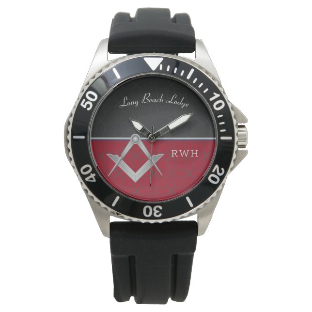 Black and Red Sporty Monogram Masonic Watch Armbandsur (Framsida)