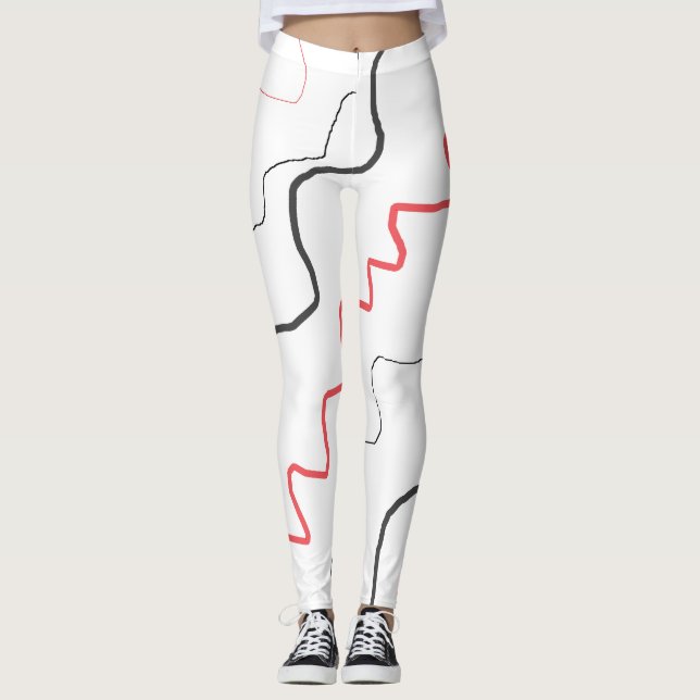 Black and Red Squiggly Linjer Leggings (Framsida)