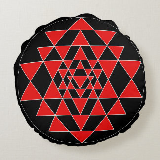 Black and Red Sri Yantra Meditation Cushion Rund Kudde