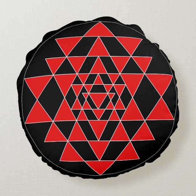 Black and Red Sri Yantra Meditation Cushion Rund Kudde (Baksidan)