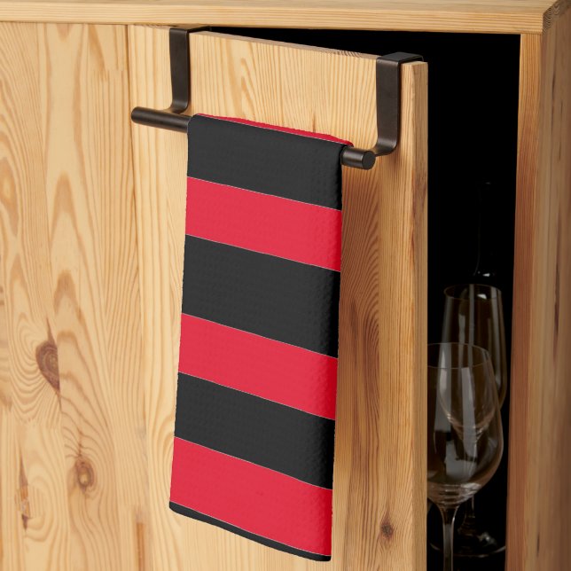 Black and Red Stripes Kökshandduk (Thirds Fold)