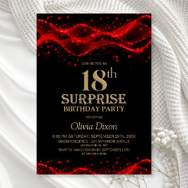 Black and Red Surprise 18th Birthday Party Inbjudningar