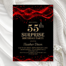 Black and Red Surprise 55th Birthday Party Inbjudningar