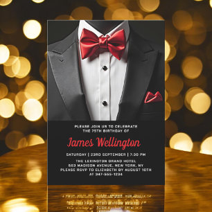 Black and Red Tuxedo Birthday Event Inbjudningar