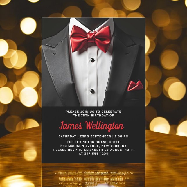 Black and Red Tuxedo Birthday Event Inbjudningar (Skapare uppladdad)
