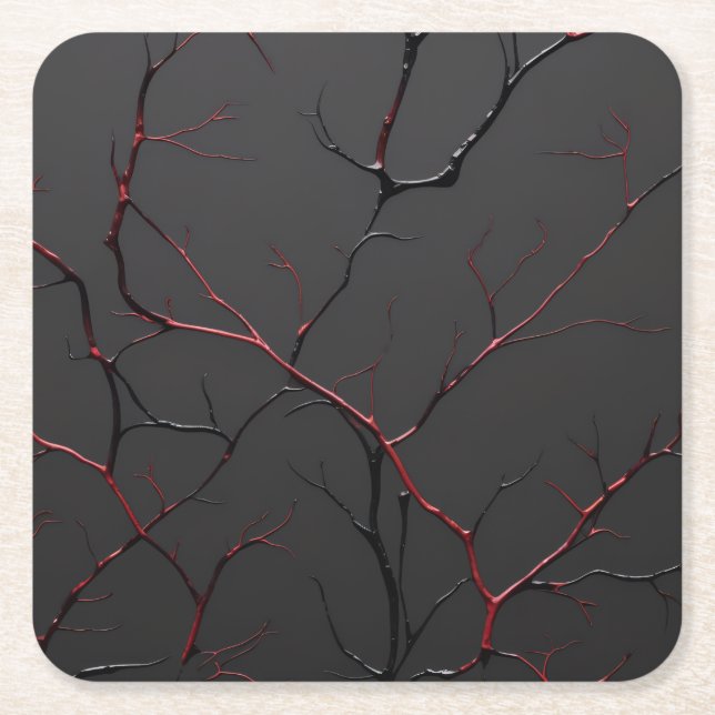 Black and Red Veins Underlägg Papper Kvadrat (Framsidan)