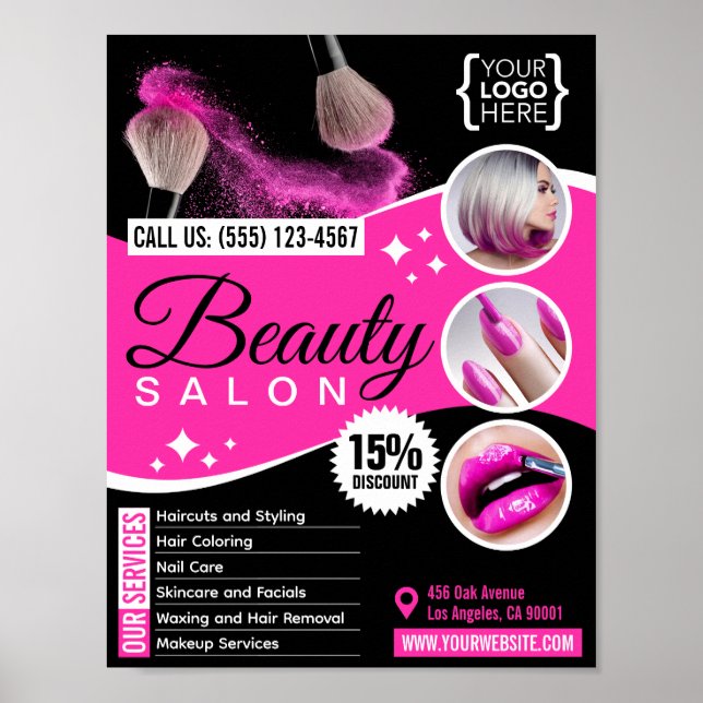 Black and Rosa Beauty Salon Designad för nedladdni Poster (Framsidan)