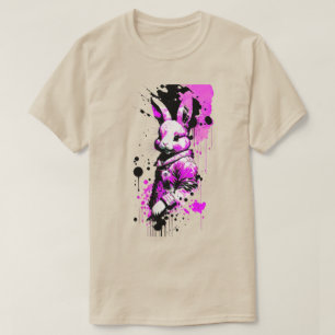 Black and Rosa Bläck Påskhare Helgdag T-Shirt