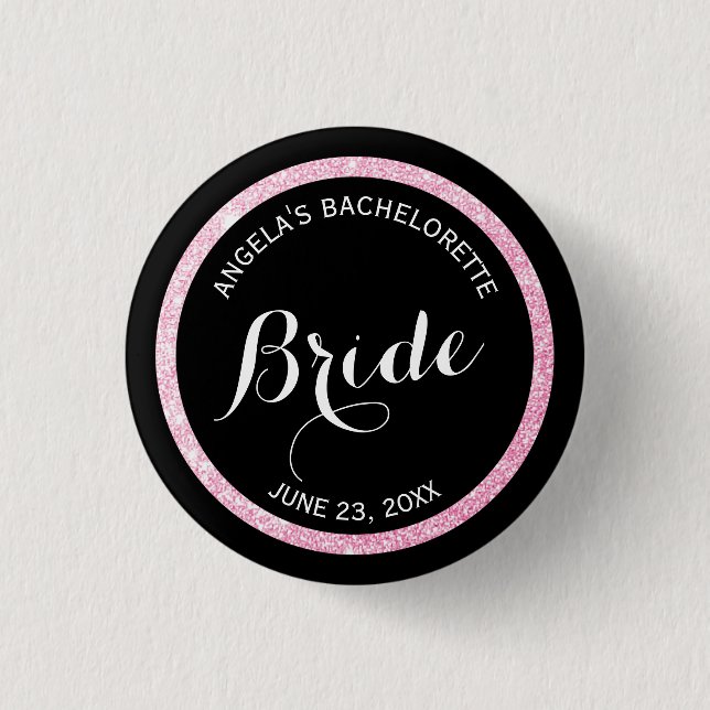 Black and Rosa Glitter Brides Bachelorette Party Knapp (Framsida)