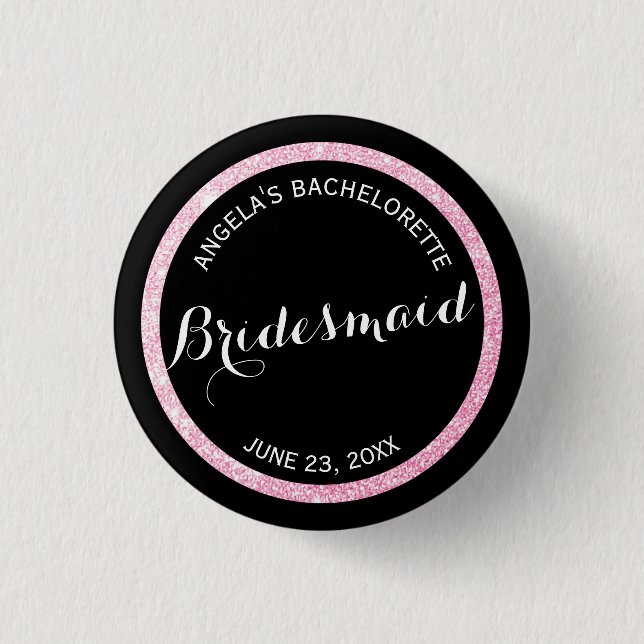 Black and Rosa Glitter Bridesmaid Bachelorette Knapp (Framsida)
