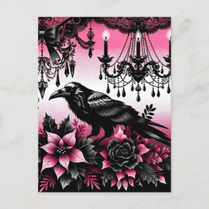 Black and Rosa Gothic Julbergen och Blommor Vykort