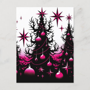 Black and Rosa Gothic Julgranar Vykort
