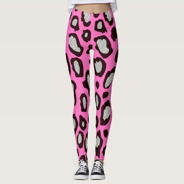 Black and Rosa Leopard Gym Leggings (Framsida)