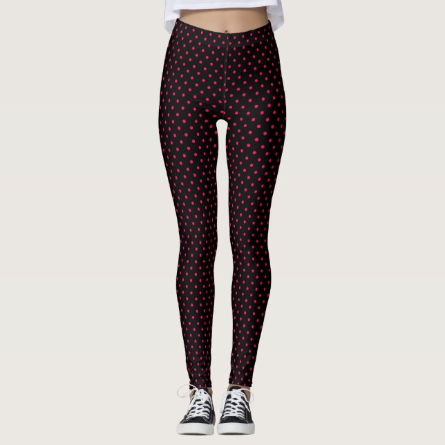 Black and Rosa Polka Dot Leggings (Framsida)