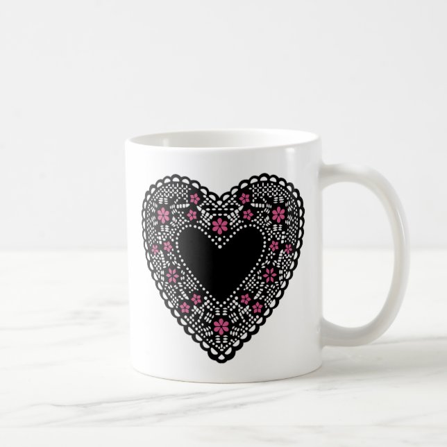 Black and Rosa Snöre Heart Kaffemugg (Höger)