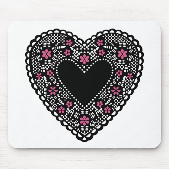 Black and Rosa Snöre Heart Musmatta (Framsidan)